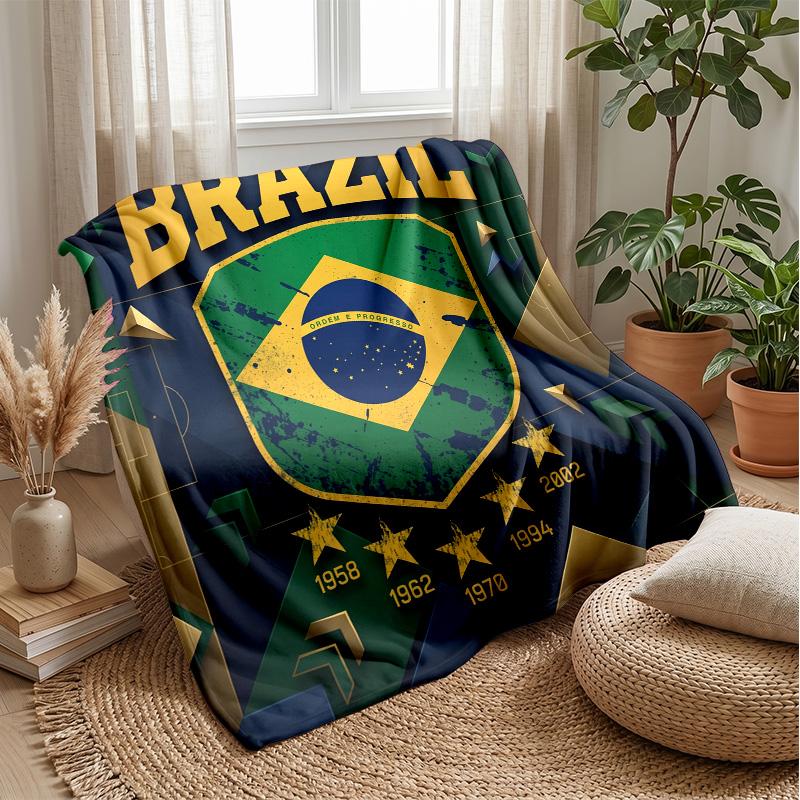 Couverture Flottante Imprimée Football Brésilien Douce pour la Peau Chaude Décorative pour Canapé Lit Intérieur Utilisation Quotidienne