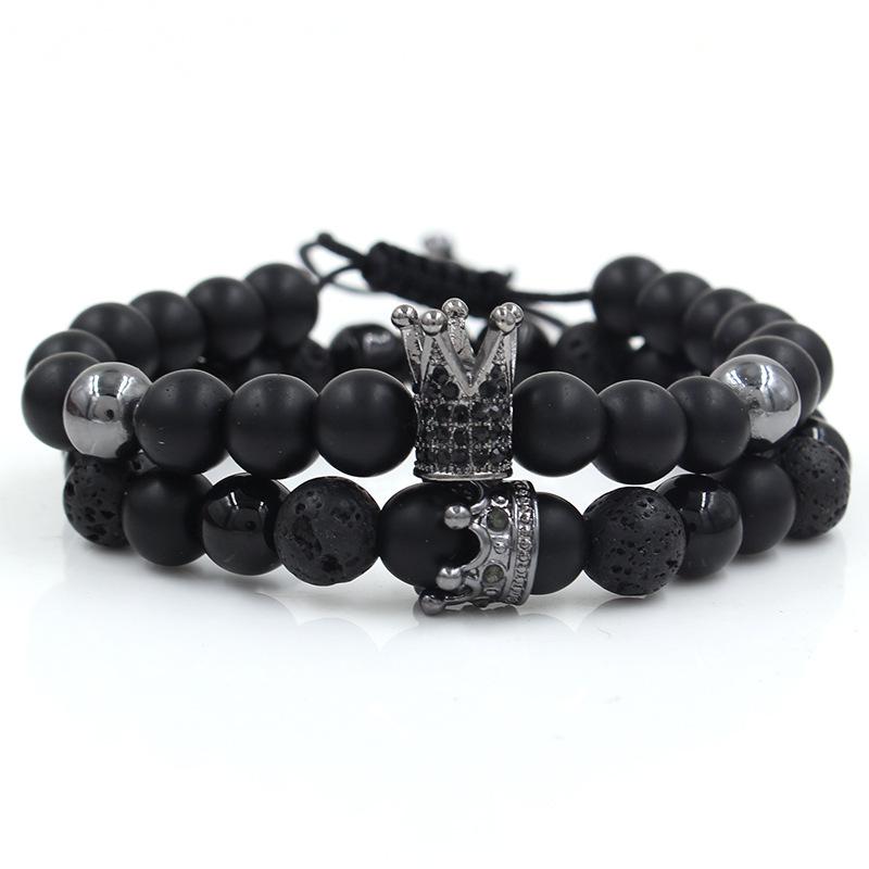 Creative personality black matte woven high crown white pine wear small crown two-piece set bracelet bracelet accessories men