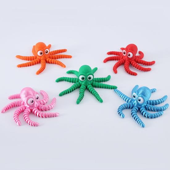 3D Printed Octopus Figurine Movable Joints Big Eyes Octopus Figure Articulated Sea Animal Model Fidget Toy Home Office Desktop Decoration Ornament