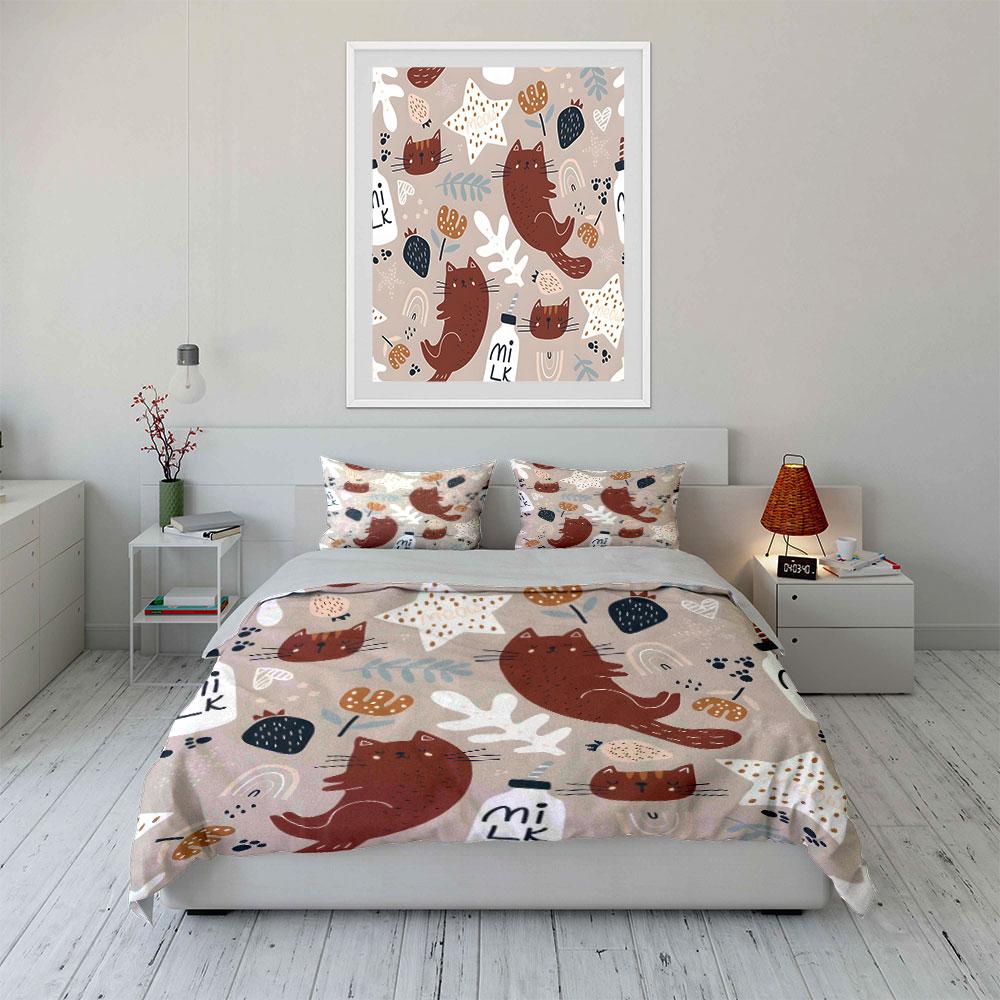 Cute Cat-Themed Decor Set For Kids  Kid'S And Adults' Bedroom Decor, Exquisite Three-Piece Bedding Set Gift