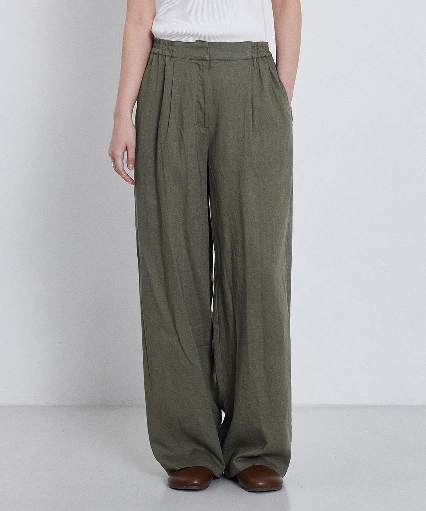 KIIMUIR (Women) Summer Semi-Wide Linen Pants_Khaki