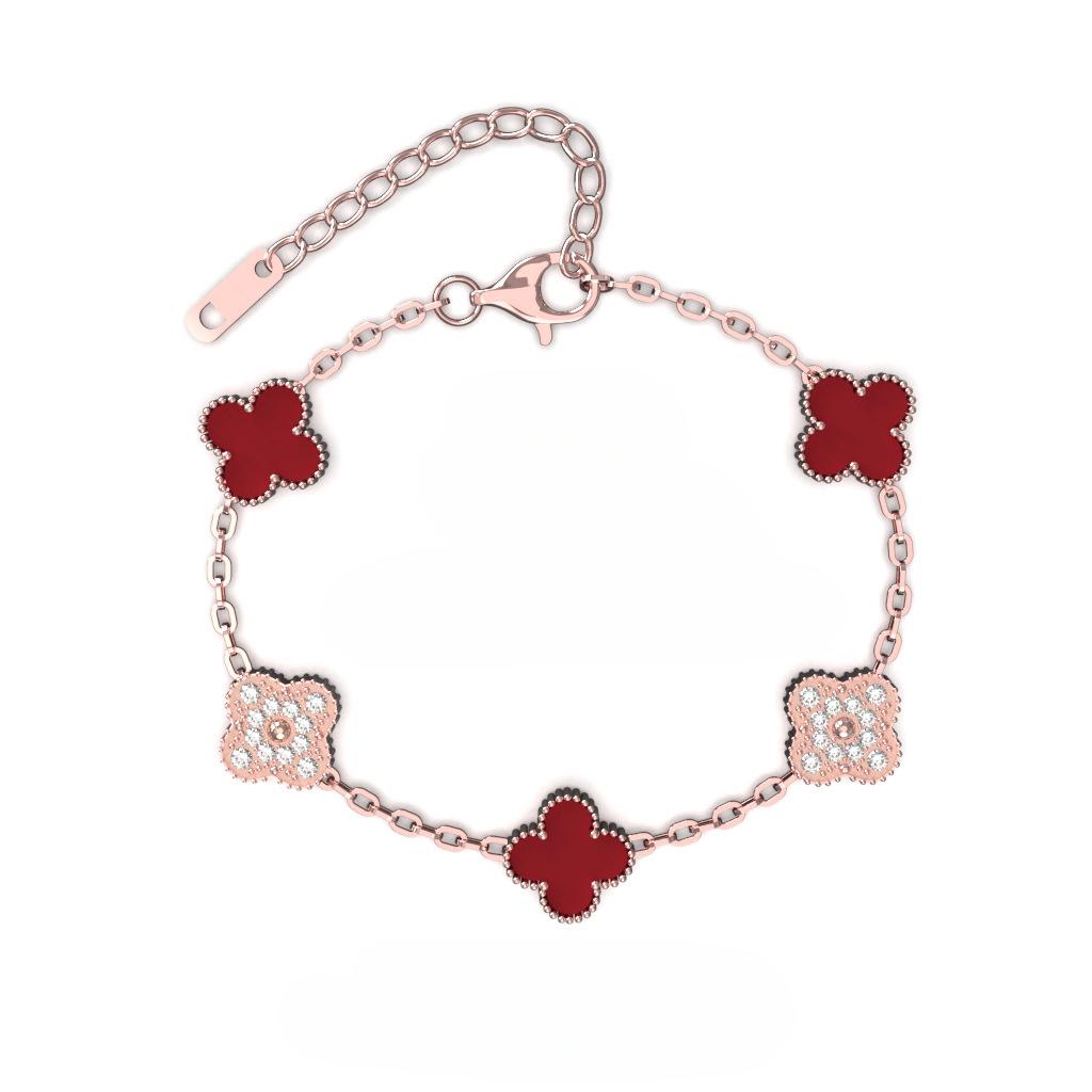 Brățară Trifoi cu Patru Foi de 13 mm Aur Roz Vid Cinci Flori Brățară Completă pentru Doamne