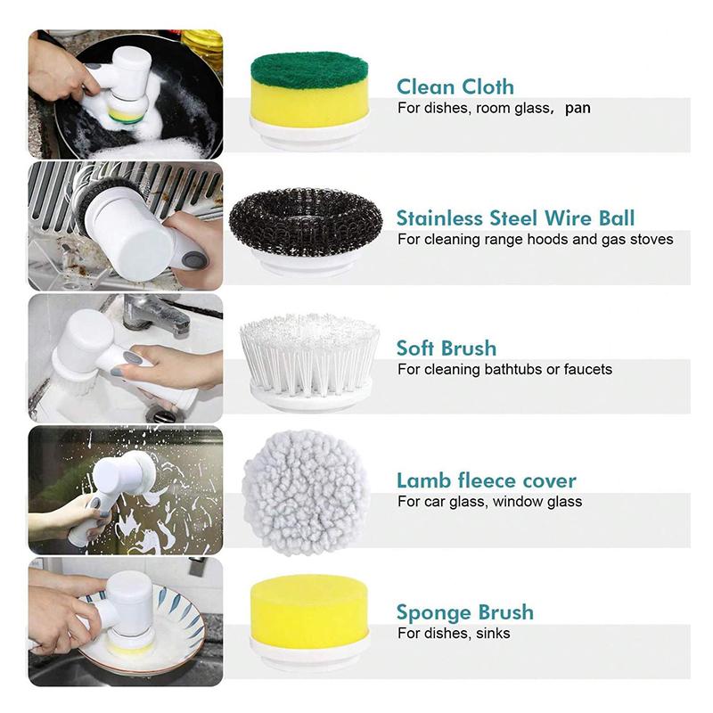 Rechargeable Electric Cleaning Brush with Multiple Replaceable Heads - Ideal for Kitchen and Bathroom Power Scrubber