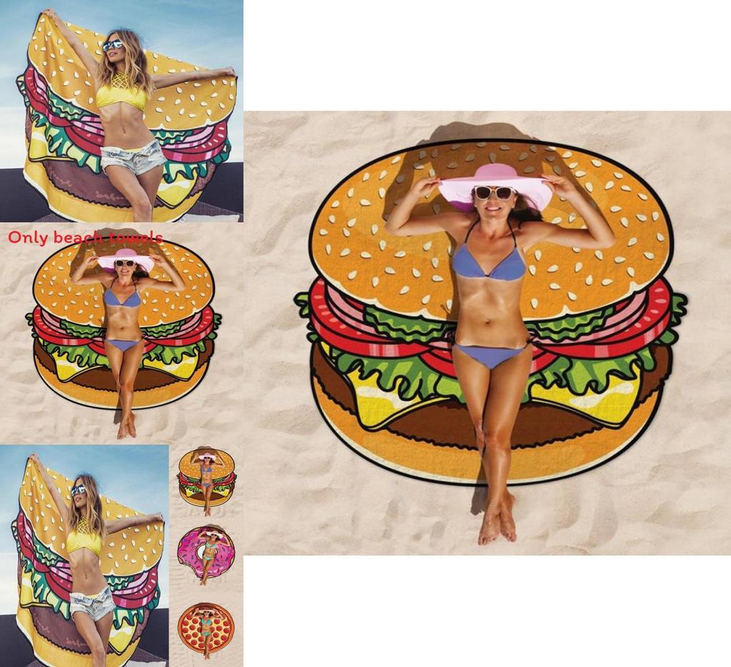 Hamburgers Donuts Pizza Design Beach Towel For Kids And Adults With Polyester Fabric For Pool And Beach Use