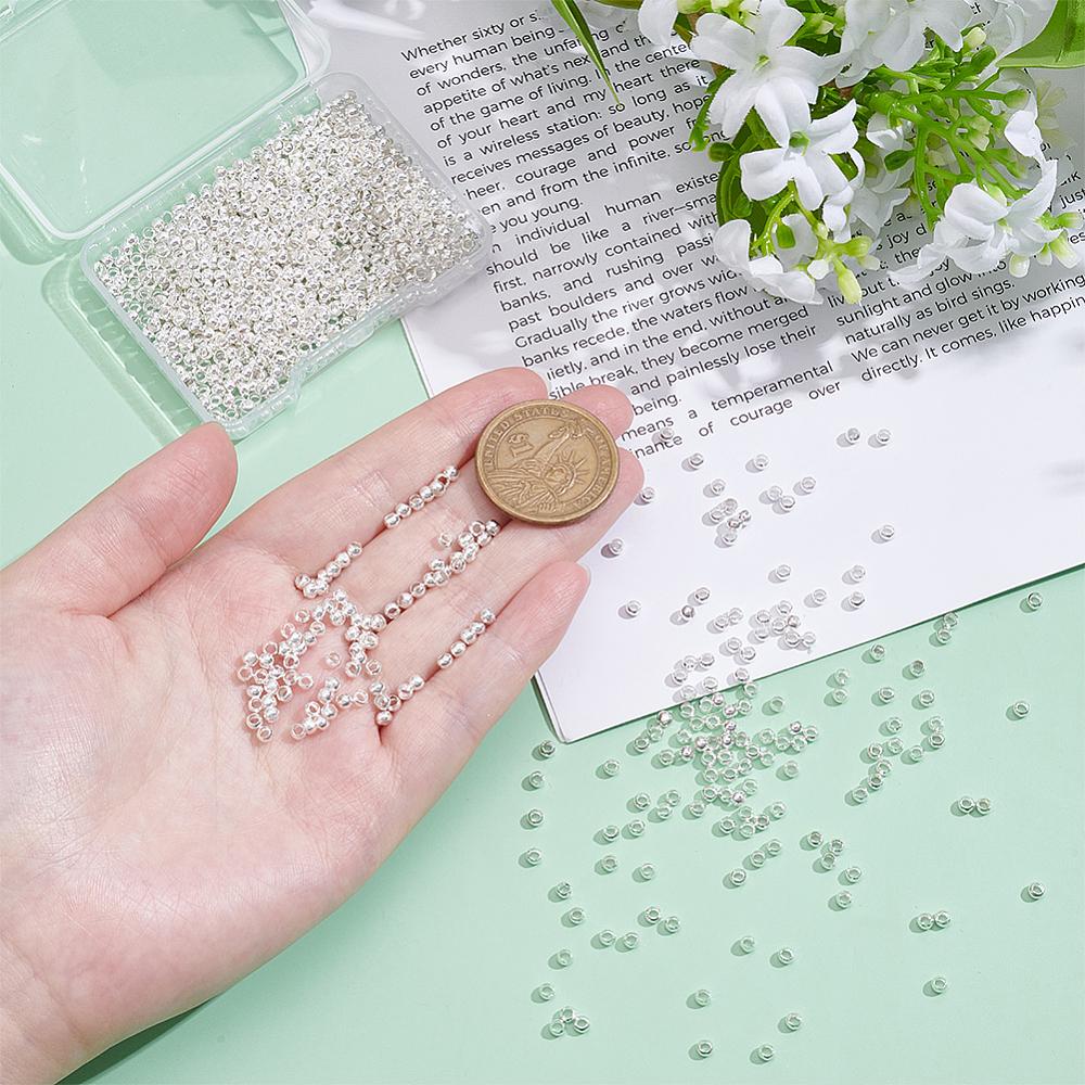 1000Pcs Brass Crimp Beads, Rondelle, Silver, 2x3mm, Hole: 2mm