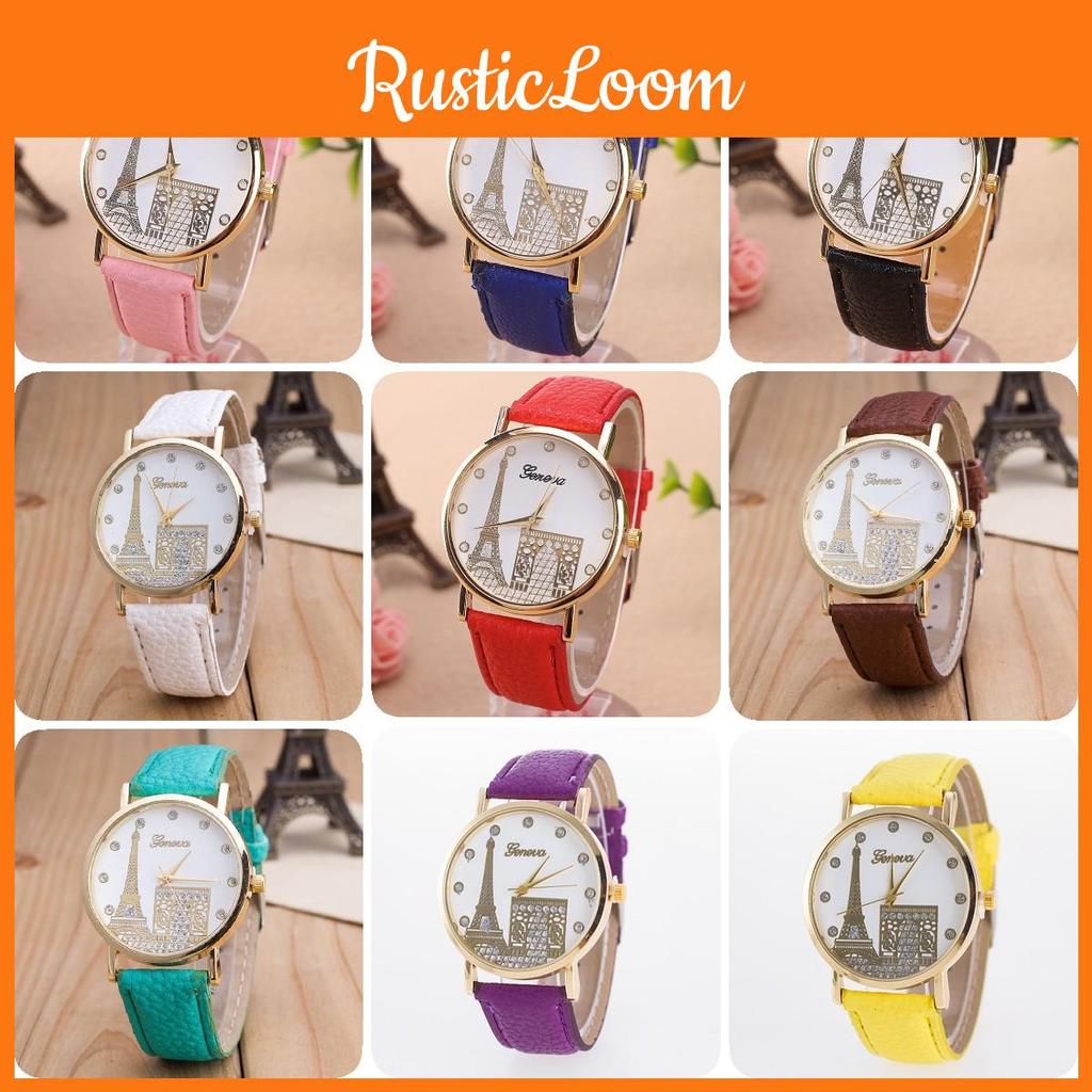 Elegant European Style Geneva Eiffel Tower Water Crystal Quartz Watch With Pu Strap
