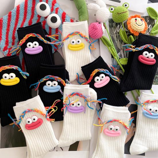 Funny Face Socks Cartoon Crew Socks with Colorful Braids Sausage Lips Cute Silly Socks for Women Girls Birthday Festive Gifts