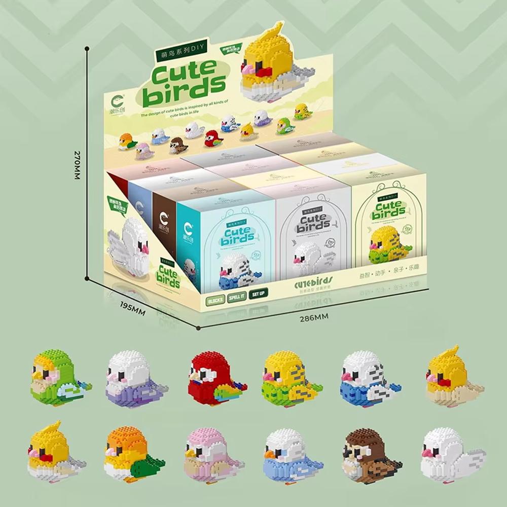 12PCS/ Set Cute Bird Brick Series Building Blocks Micro Block Parrot Anri Sparrow Birds Miniature Toys for Girls Children Gifts