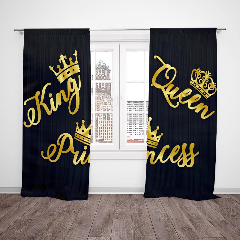 2pc/Black crown-Printed curtains-suitable for bedroom, living room, study private curtains curtains , curtains for living room