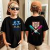 Digital pattern printed T-shirt for boys, summer short sleeved, children's loose and comfortable T-shirt top