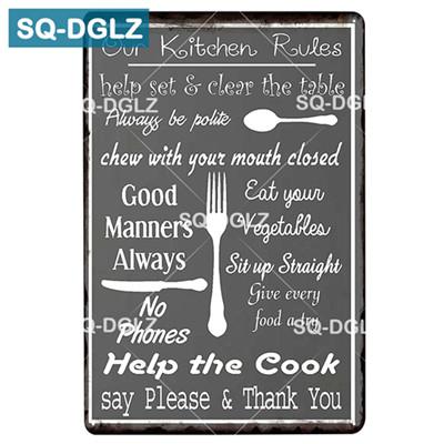 SQDGLZ Hand Painted KITCHEN Metal Sign Bar Wall Decor Tin Sign Vintage Home Decor Painting Plaques Art Blackboard Poster