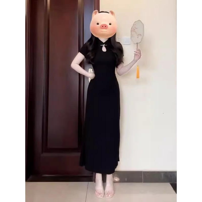 New Small Improved Cheongsam Black Dress Summer New Chinese Style Women's Slim Dress