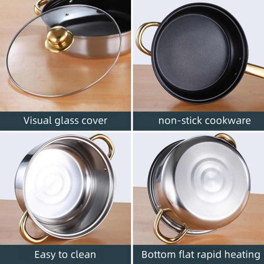 Thickened Stainless Steel Cookware Set, Twelve Piece Set, Soup Pot, Milk Pot, Frying Pan Combination Set