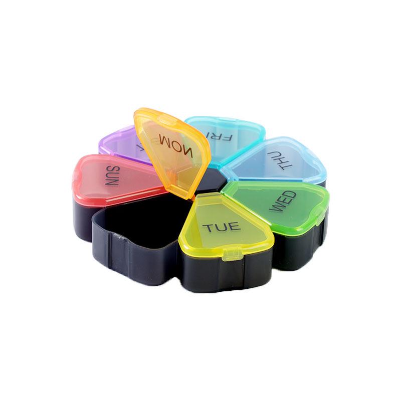 Portable 7-Compartment Weekly Pill Organizer, Petal-Shaped Supplement Dispenser