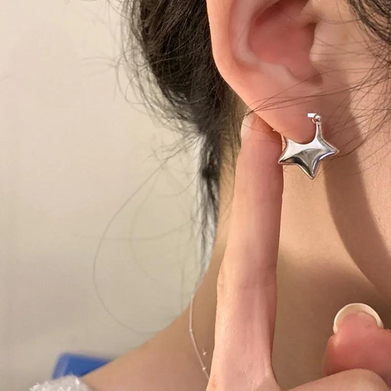 New Trendy Classic Pentagram Hoop Earrings for Women Personality Stainless Steel Star Stud Earrings Rock Jewelry Accessory