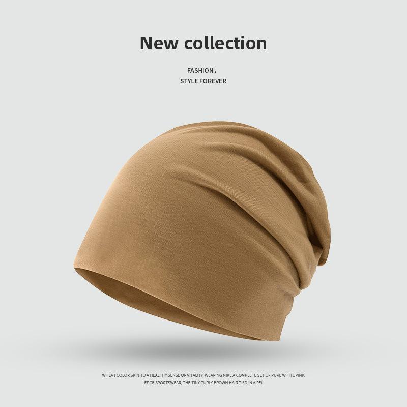 Autumn and winter thin plaid stack hat women's fashion versatile sports headscarf sweating solid color breathable cold hat men