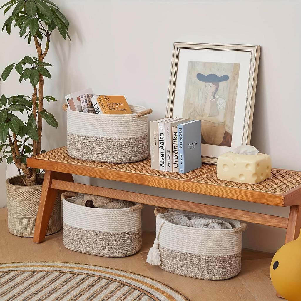 Large Woven Cotton Storage Basket for Toys, Snacks, Underwear, Socks, and Clothes