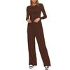Women's Fall Two Piece Outfits Long Sleeve Tops Tee Shirts Wide Leg Pants Sets