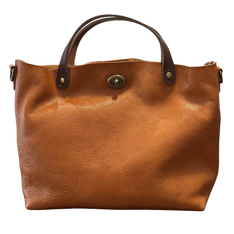 Spring/Summer Women's Genuine Tree Bark Leather Handbag - Vintage Lock Shoulder & Crossbody Bag.