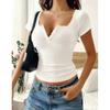 2026 New Spring/Summer Lace Button V-Neck Fashion Slim Fit Short Sleeve Women's Blouse