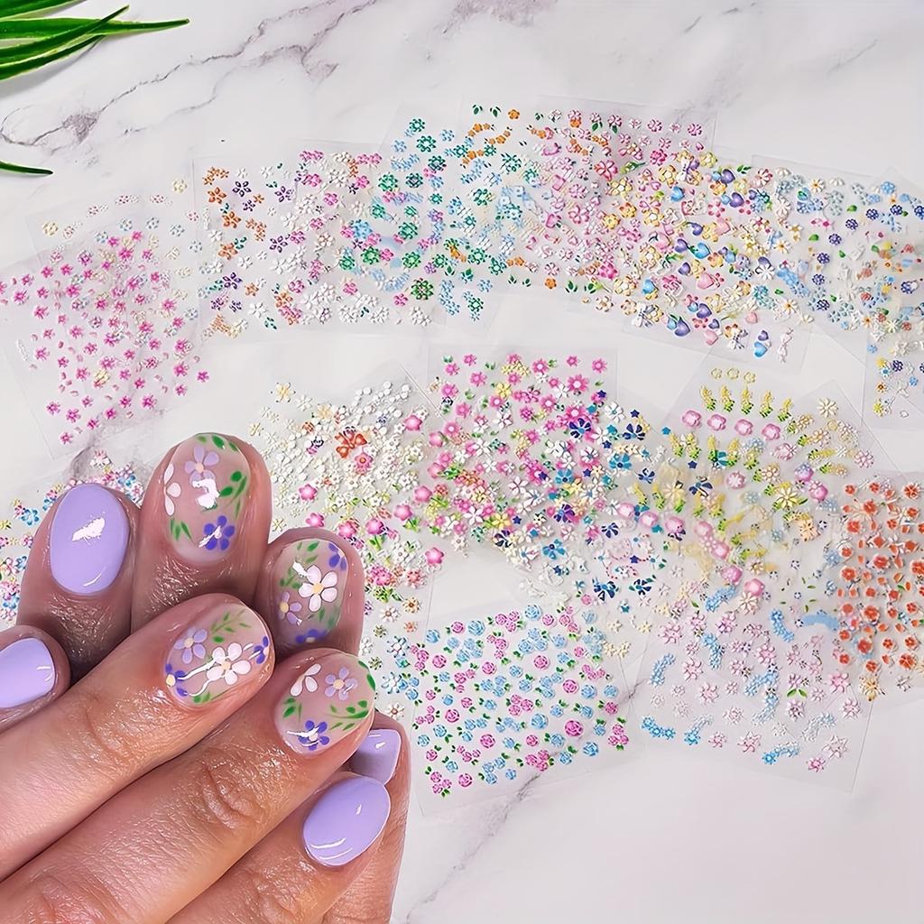 10/30pcs Nail Art 3D Stickers Colorful Flower Self-adhesive Colorful Daisy Flower Heart-shaped Butterfly Sparkling Nail Stickers