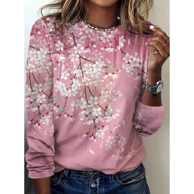 Kreatives bedrucktes Langarm-T-Shirt für Damen, atmungsaktiv, weich und bequem, geeignet für Freizeitkleidung das ganze Jahr über