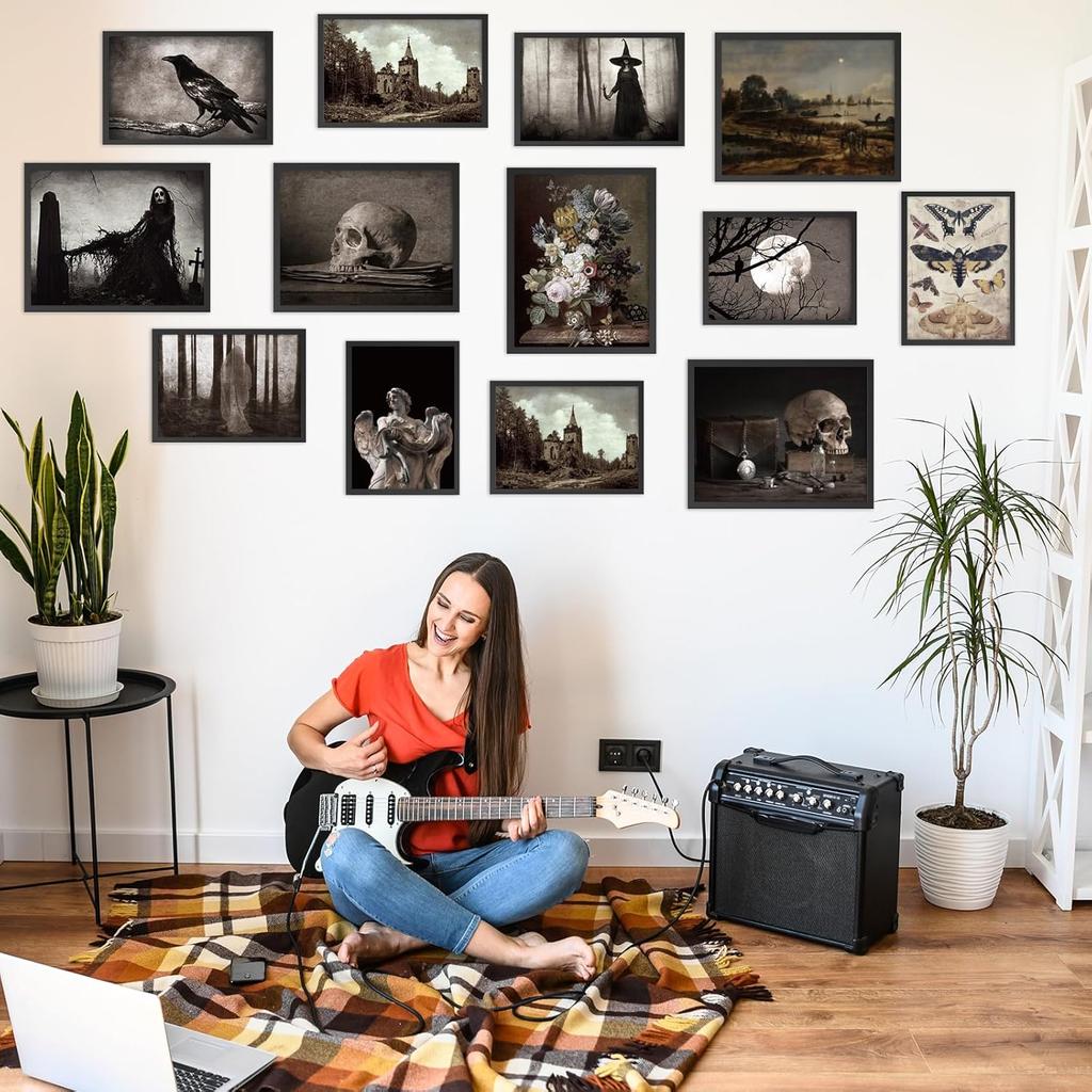 18Pcs Dark Academia Wall Room Home Decor Gothic Poster Aesthetic Wall Art Prints Goth Creepy Pictures Vintage Posters Spooky Decor for Gallery Living
