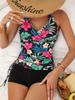 Zweiteiliger Bikini mit Blattmuster, Neckholder, rückenfrei, hoch tailliert für Damen