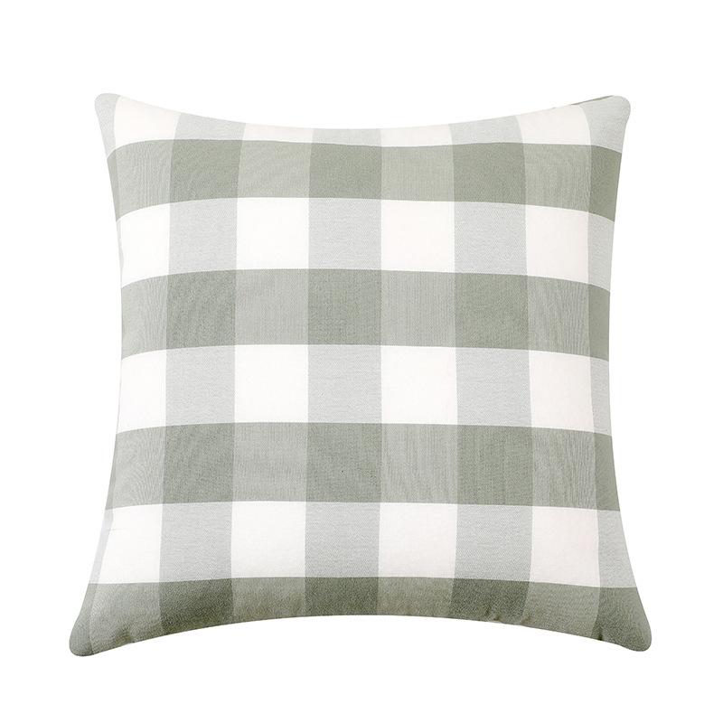 Polyester-cotton Canvas Casual Plaid Striped Bean Green Series Pillowcase Living Room Sofa Splicing Simple Pillowcase