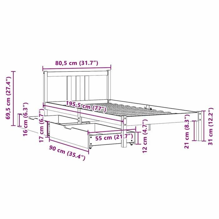 VidaXL Bed Frames Without Mattress 75x190 Cm Solid Pine Wood 3301620