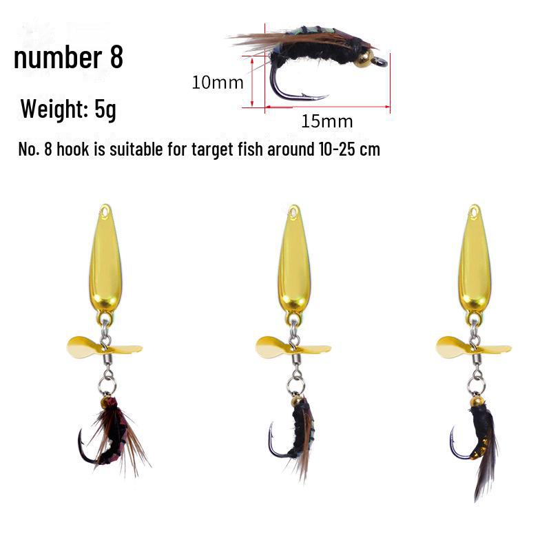 

Модификация приманки-приманки: Без литого поддона, блестки в виде моли, пропеллер, микроблестки, крючки от комаров и белые планки, загнутый рот. Size 8