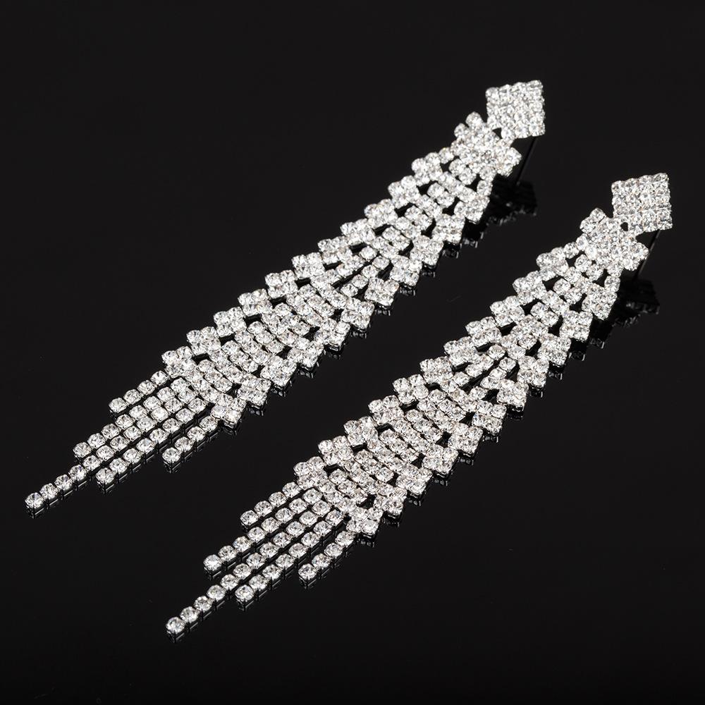 E462 Hot Sale Foreign Trade Earrings Rhinestone Stud European and American Fashion Tassel