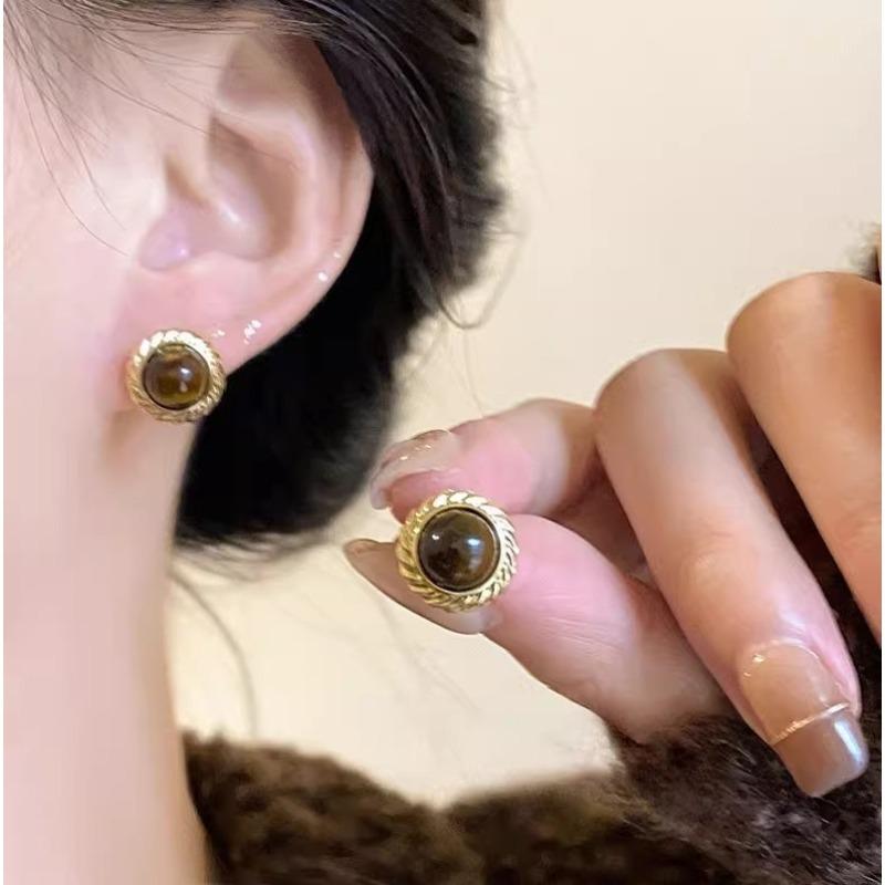 Maillard Amber Retro Hong Kong Style Earrings Women's Light Luxury High-end Niche Earrings Earrings
