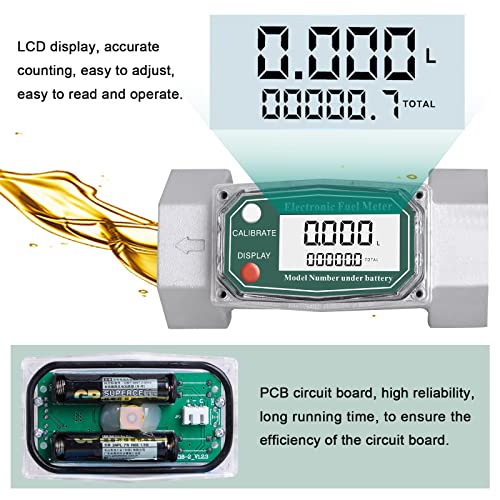 Epidioxi Digital Flow Meter, Turbine Flow Meter, High Accuracy ±1% with Instantaneous and Accumulative Flow Measurement, Stainless Steel, for Water, F
