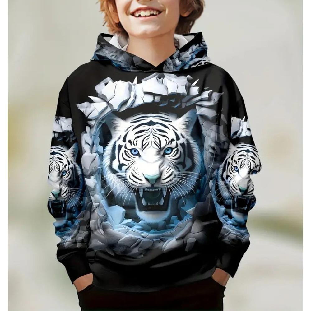 Autumn Comfortable Sports Leisure Long Sleeved Pullover Hooded Sweatshirt Children Animal Patterns Loose Versatile Pocketless 3d Hoodies
