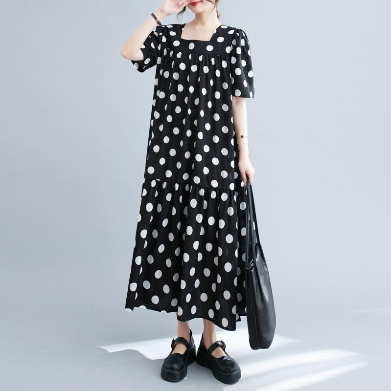 Kurzärmlig Übergröße Vintage Punkt Neu in Kleider für Frauen lässig locker langes Sommerkleid