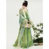 Grünes Hanfu-Set der Tang-Dynastie - Chiffon Qixiong Ruqun mit Pishan-Umhang, Traditionelles Chinesisches Kleid für Damen für Frühling und Sommer
