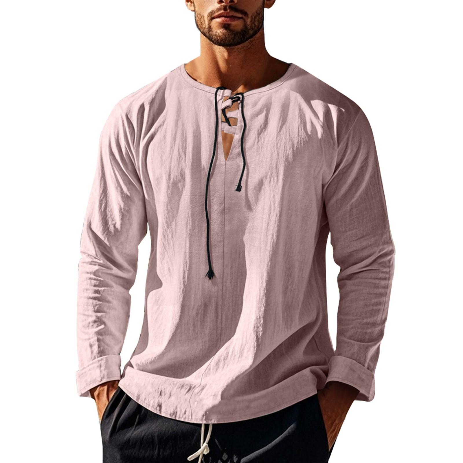 

Мужская свободная бандажная футболка с V-образным вырезом и длинным рукавом, мужская однотонная пляжная рубашка из хлопка и льна M