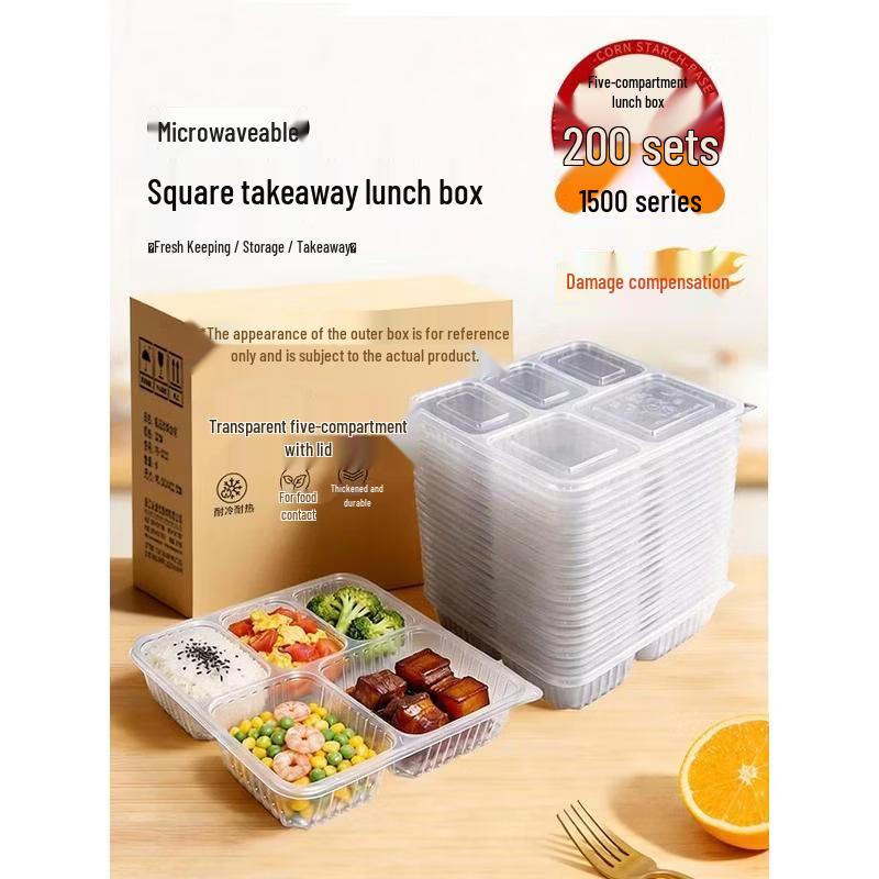 HANDUNYOU Disposable 5-Compartment Takeout Food Containers
