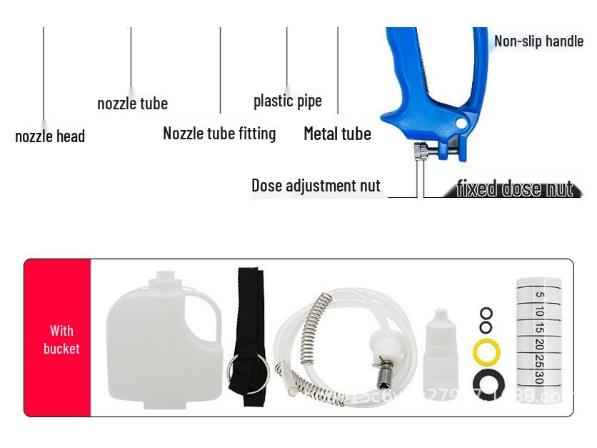 Adjustable Stainless Steel Drenching Gun with Bottle for Pigs, Cattle, and Sheep Feeding.