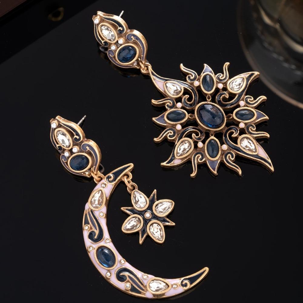 Versatile Vintage Enamel Ear Drop Asymmetric Ear Jewelry Unique Stud Earring Curly Hair Women