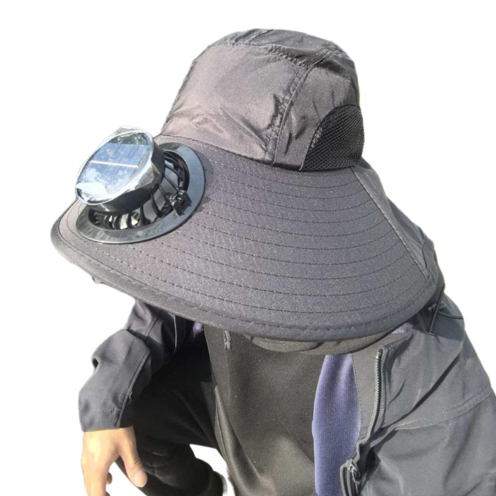 

Breathable Sun Hat with Fan Strong Wind Summer Fan Visor Cap Fishing Bucket Hat Outdoor Travel Black Round