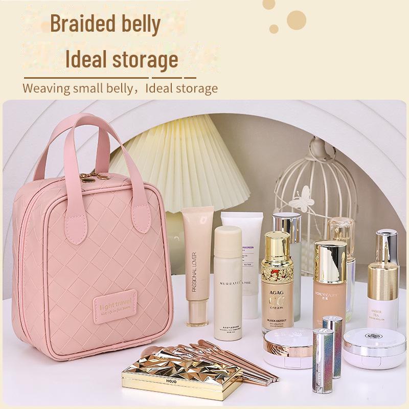 Large-Capacity Woven PU Travel Cosmetic Bag