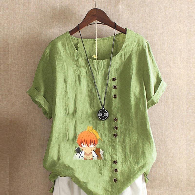 

Женская модная футболка с коротким рукавом и круглым вырезом, повседневная хлопковая льняная рубашка с рисунком, свободная летняя блузка с принтом для отдыха Angry Boy, топы 5XL зелёный