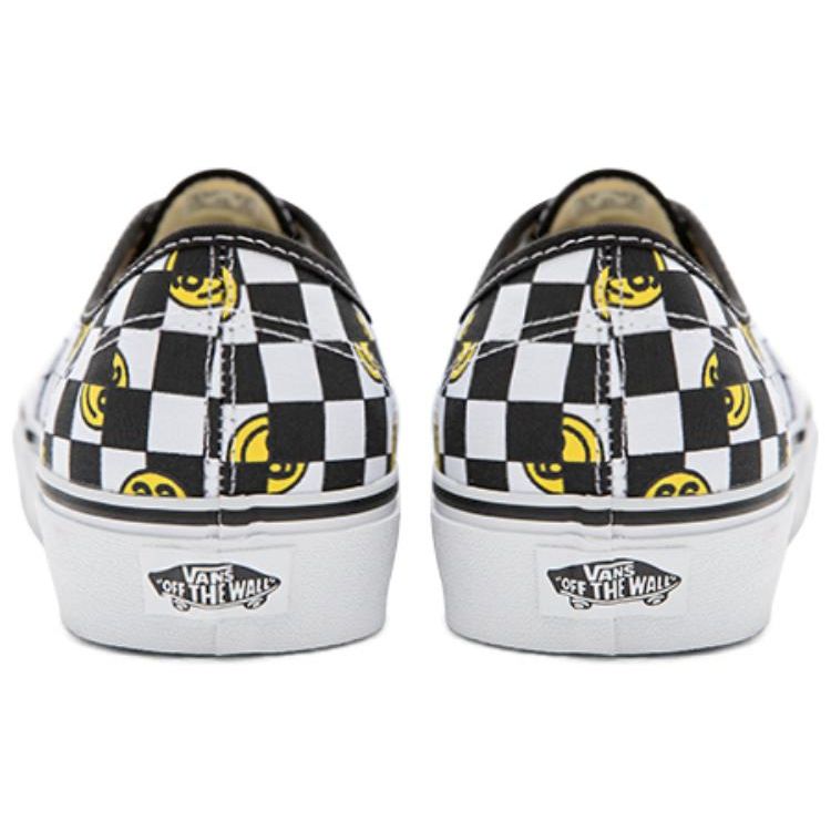 Vans Wallpaper Authentic Checkerboard Smile Print Durable Breathable Low-Top Canvas Shoes Unisex Sneakers Black White VN000EE3BP9