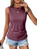 2026 Women's Sleeveless Pleated Round Neck Solid Color Casual Summer Pullover Vest