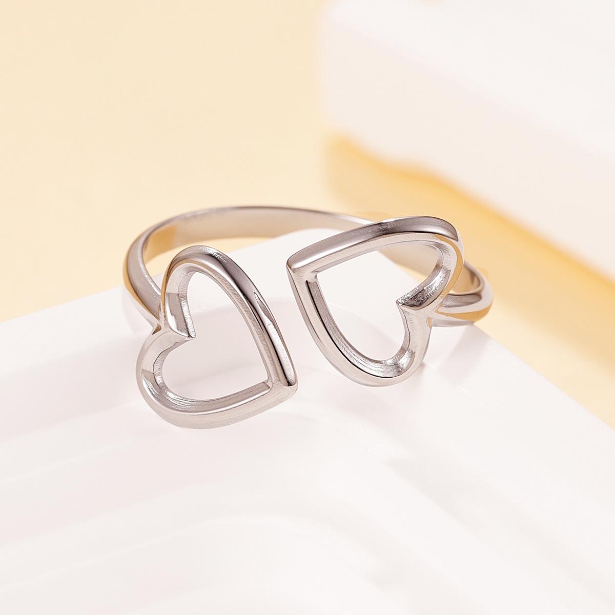 Sweet Academy Fairy Heart Stainless Steel Ring - Versatile Hollow Heart Shape Finger Ring Gift