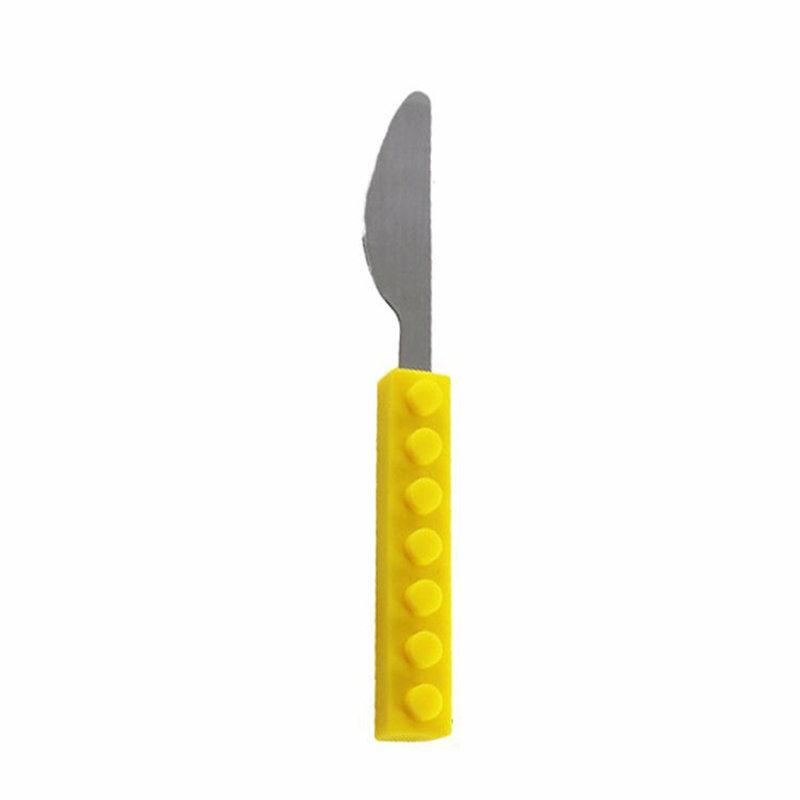 3 Stück Kreatives Baustein Silikon Edelstahl Kinder Gabel Löffel Messer Ziegelsteinförmiges Besteckset Lustiges Kleinkind Geschirr