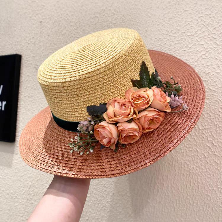 spring summer flower hat French women's straw flat hat elegant beach hat Barrel cap sun hat outdoor travel sun hat wholesale