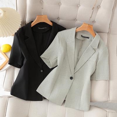 Blazer de Lino Puro de Manga Corta para Mujer Tallas Grandes - Ligero de Verano, 200 Jin, Top de Traje Pequeño (Edición 2026)
